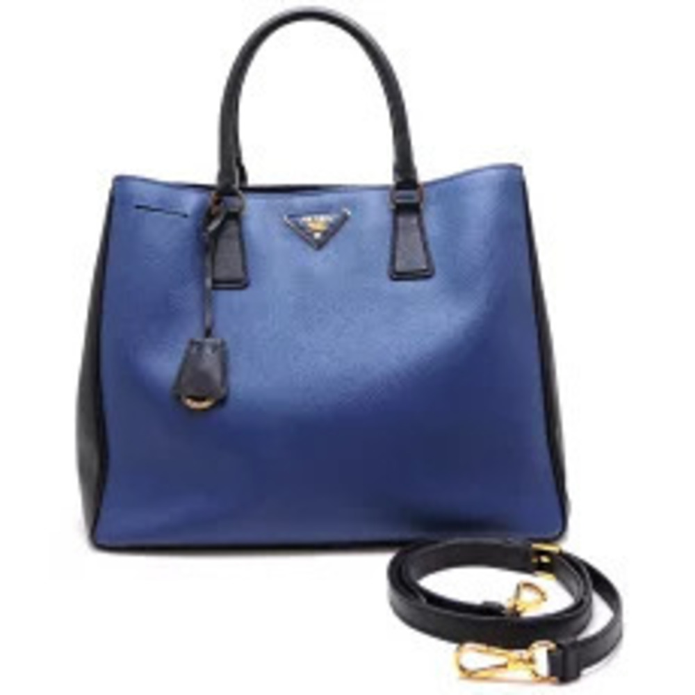 Prada Tote Shoulder Bag Saffiano Leather Blue Black